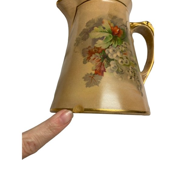 AS IS Stubenville stoneware pitcher fruit motif tan brown gold tableware serving - Picture 2 of 7